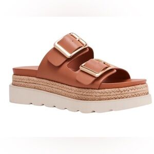 Madden Girl Melodyy Mythical 2 Band Brown Flatform Sandals In Caramel 9 Nine